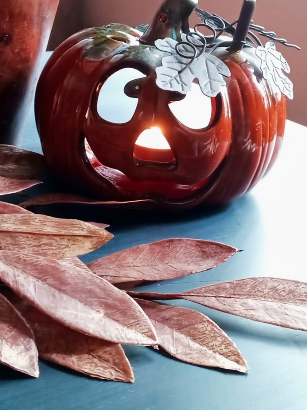 Halloween Pumpkin Jack-O-Lantern Ceramic Tealight Votive Candle Holder - Picture 15 of 16